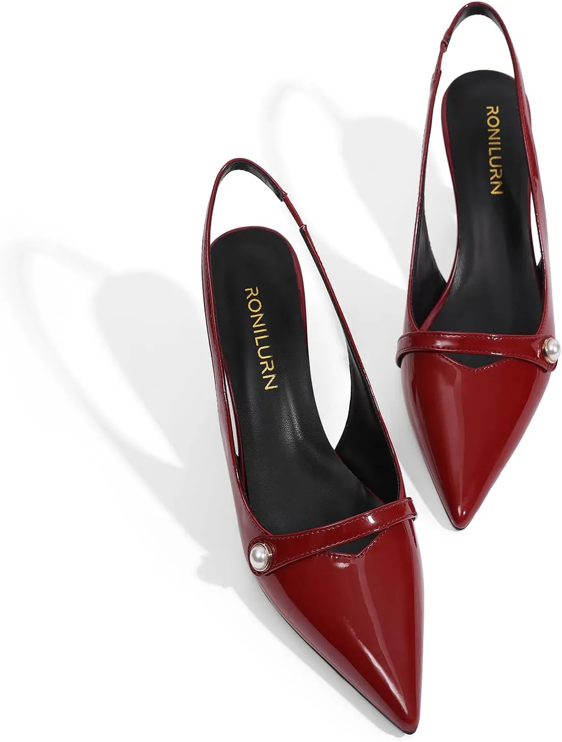 Women Kitten Heels Slingback Low Heel Pumps Dress Shoes for Women Closed Pointed Toe Pearl Heels for Work Wedding Bridal