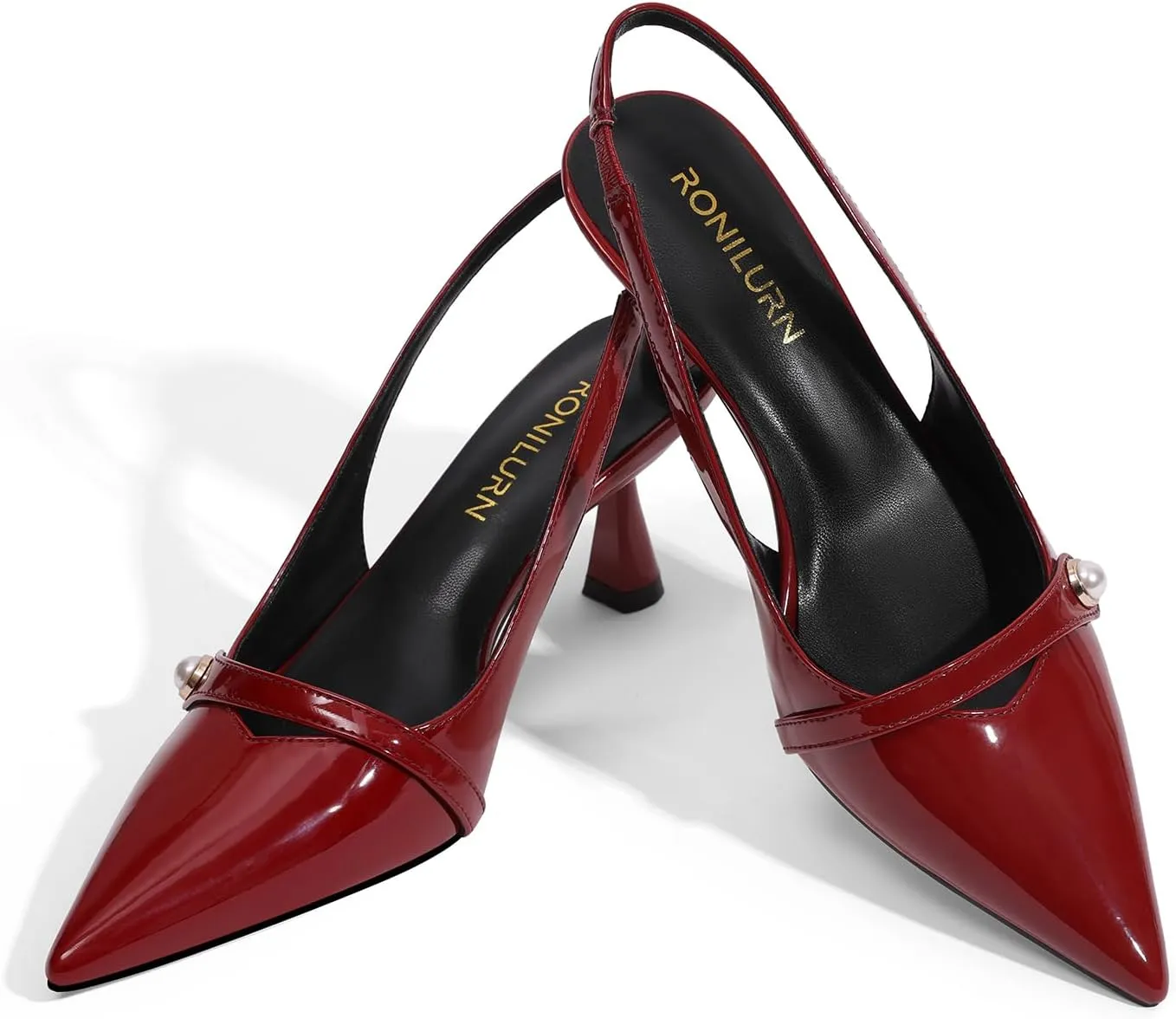 Women Kitten Heels Slingback Low Heel Pumps Dress Shoes for Women Closed Pointed Toe Pearl Heels for Work Wedding Bridal