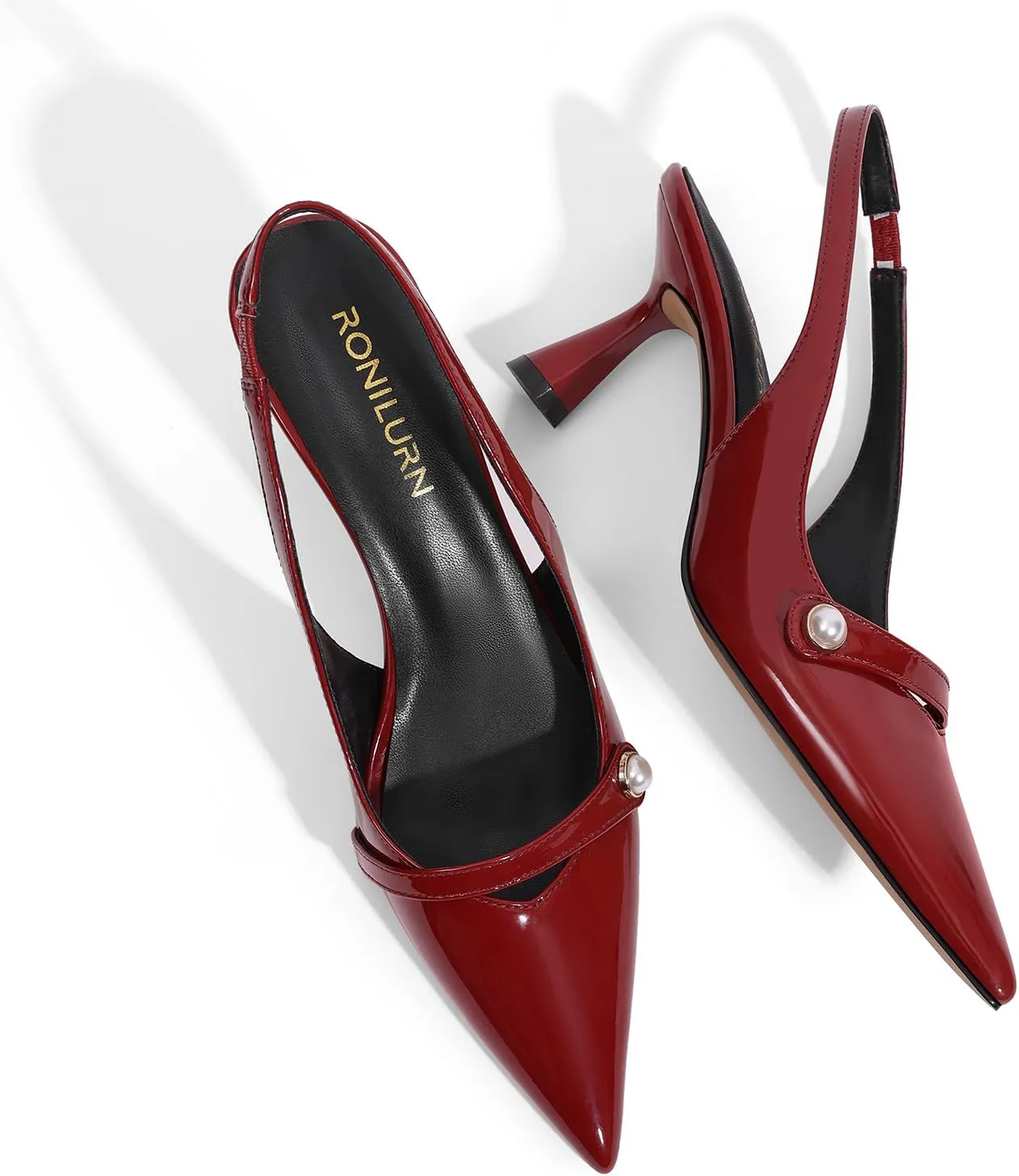 Women Kitten Heels Slingback Low Heel Pumps Dress Shoes for Women Closed Pointed Toe Pearl Heels for Work Wedding Bridal