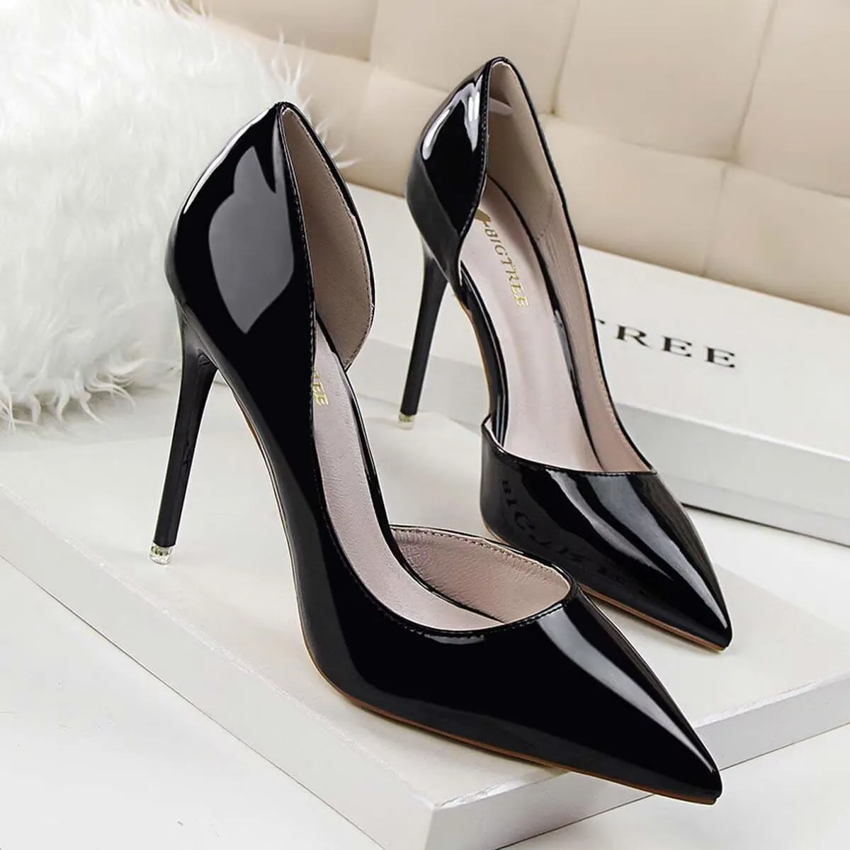 Women Pointed Stiletto High Heel Shoes Closed Toe Classic Slip On Dress Pumps