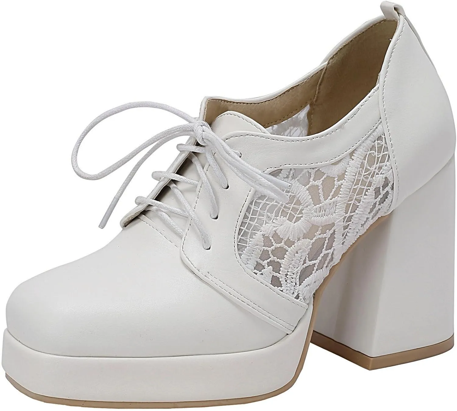 Women Square Toe Oxford Shoes Patent Leather Lace up Chunky Heel Brogue Booties Platform High Heel Pumps