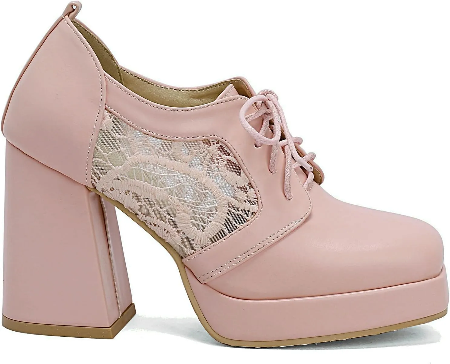 Women Square Toe Oxford Shoes Patent Leather Lace up Chunky Heel Brogue Booties Platform High Heel Pumps