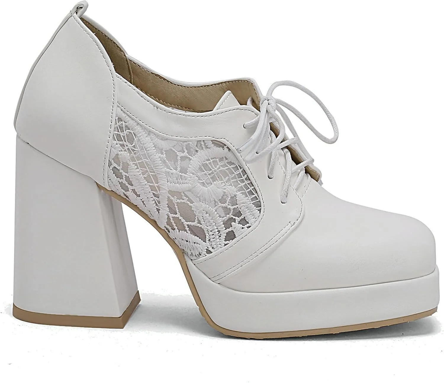 Women Square Toe Oxford Shoes Patent Leather Lace up Chunky Heel Brogue Booties Platform High Heel Pumps