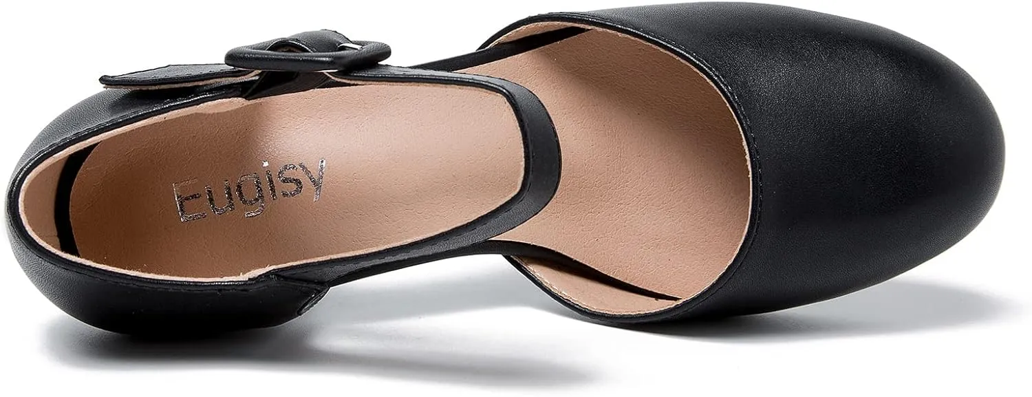 Women's Ankle Strap Pumps Closed Round Toe Buckle Low Chunky Block Heel D'Orsay Sandals Comfortable Dress Wedding Party Office Shoes