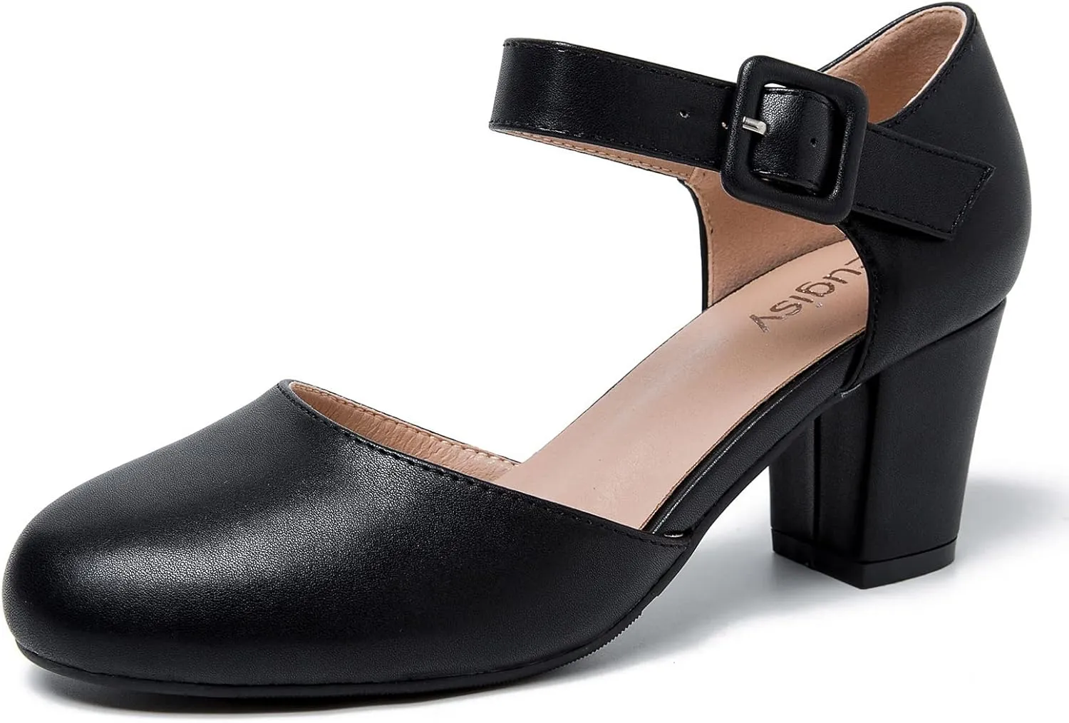 Women's Ankle Strap Pumps Closed Round Toe Buckle Low Chunky Block Heel D'Orsay Sandals Comfortable Dress Wedding Party Office Shoes