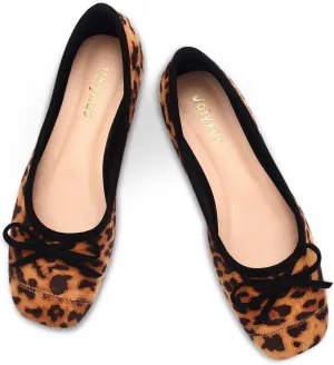 Women's Ballet Flats Cap Toe Bow Flats Two Tone Slip On Flats Comfort Square Toe Dressy Flat Shoes for Casual Work