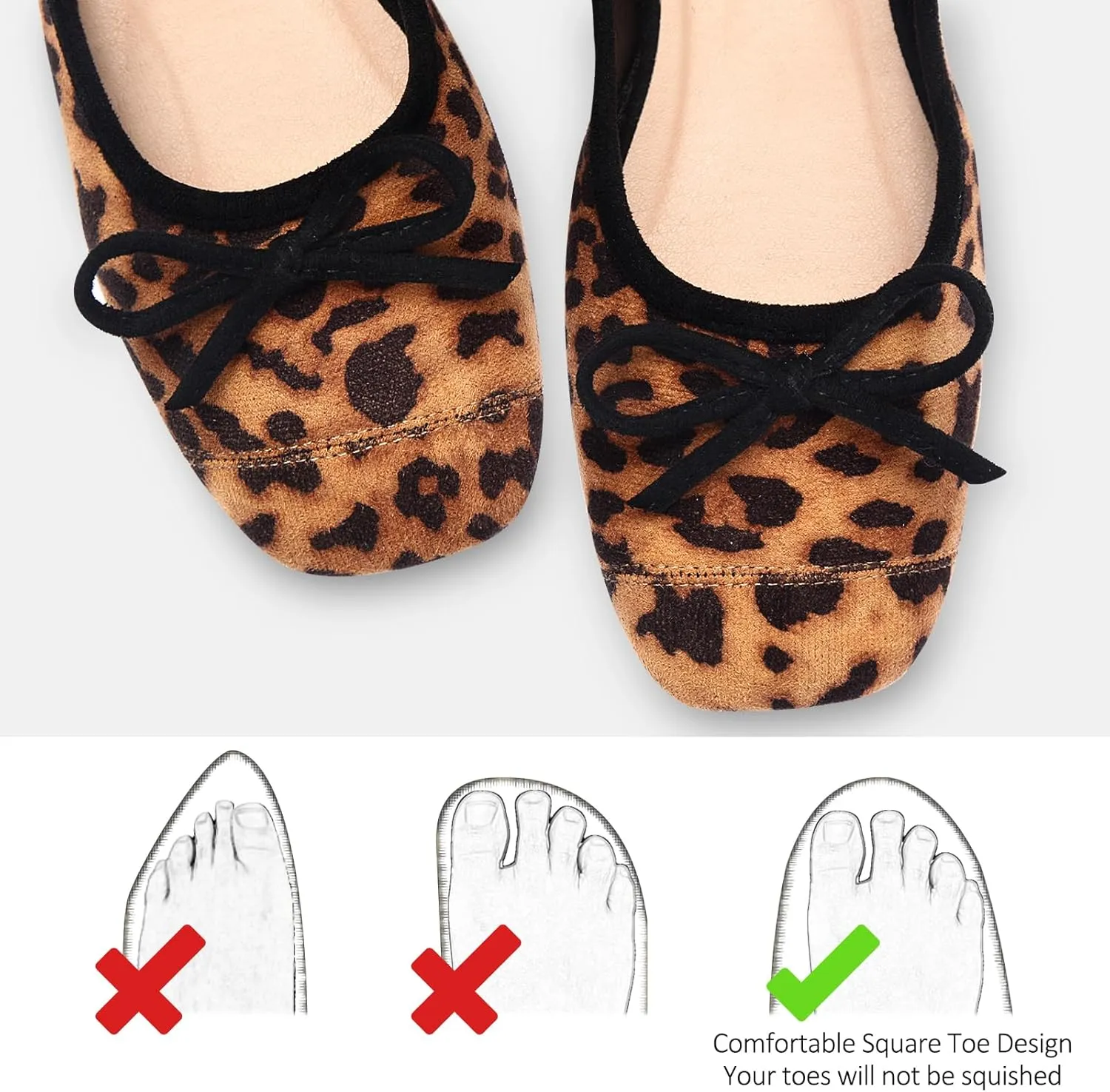 Women's Ballet Flats Cap Toe Bow Flats Two Tone Slip On Flats Comfort Square Toe Dressy Flat Shoes for Casual Work