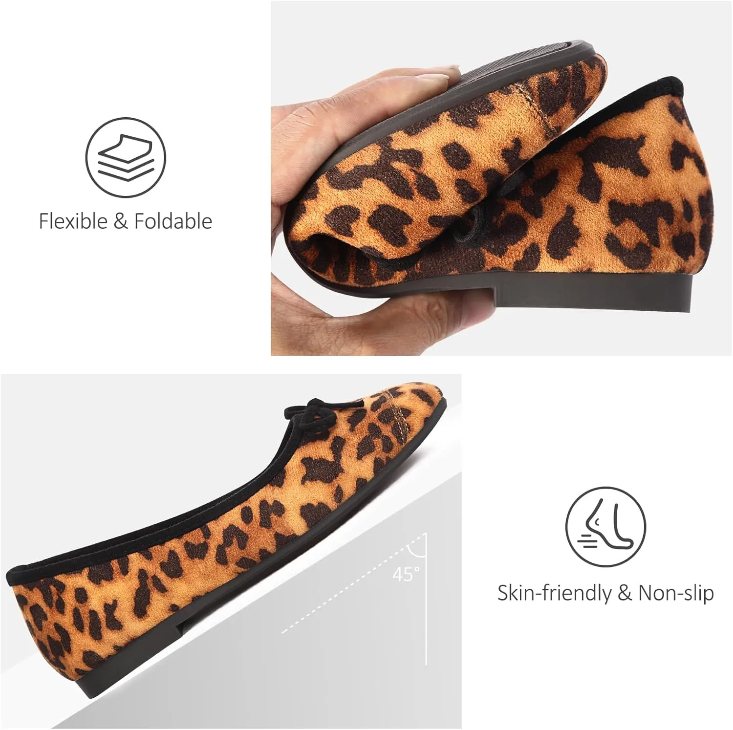 Women's Ballet Flats Cap Toe Bow Flats Two Tone Slip On Flats Comfort Square Toe Dressy Flat Shoes for Casual Work