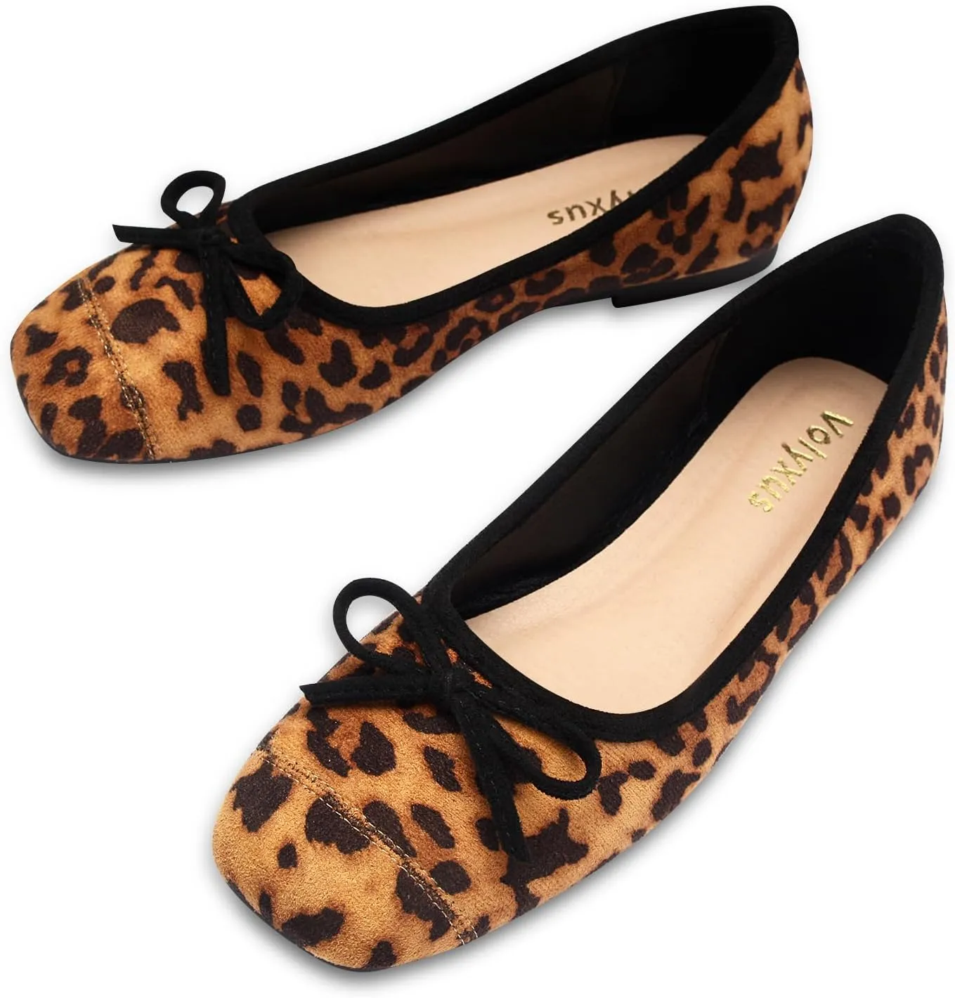Women's Ballet Flats Cap Toe Bow Flats Two Tone Slip On Flats Comfort Square Toe Dressy Flat Shoes for Casual Work