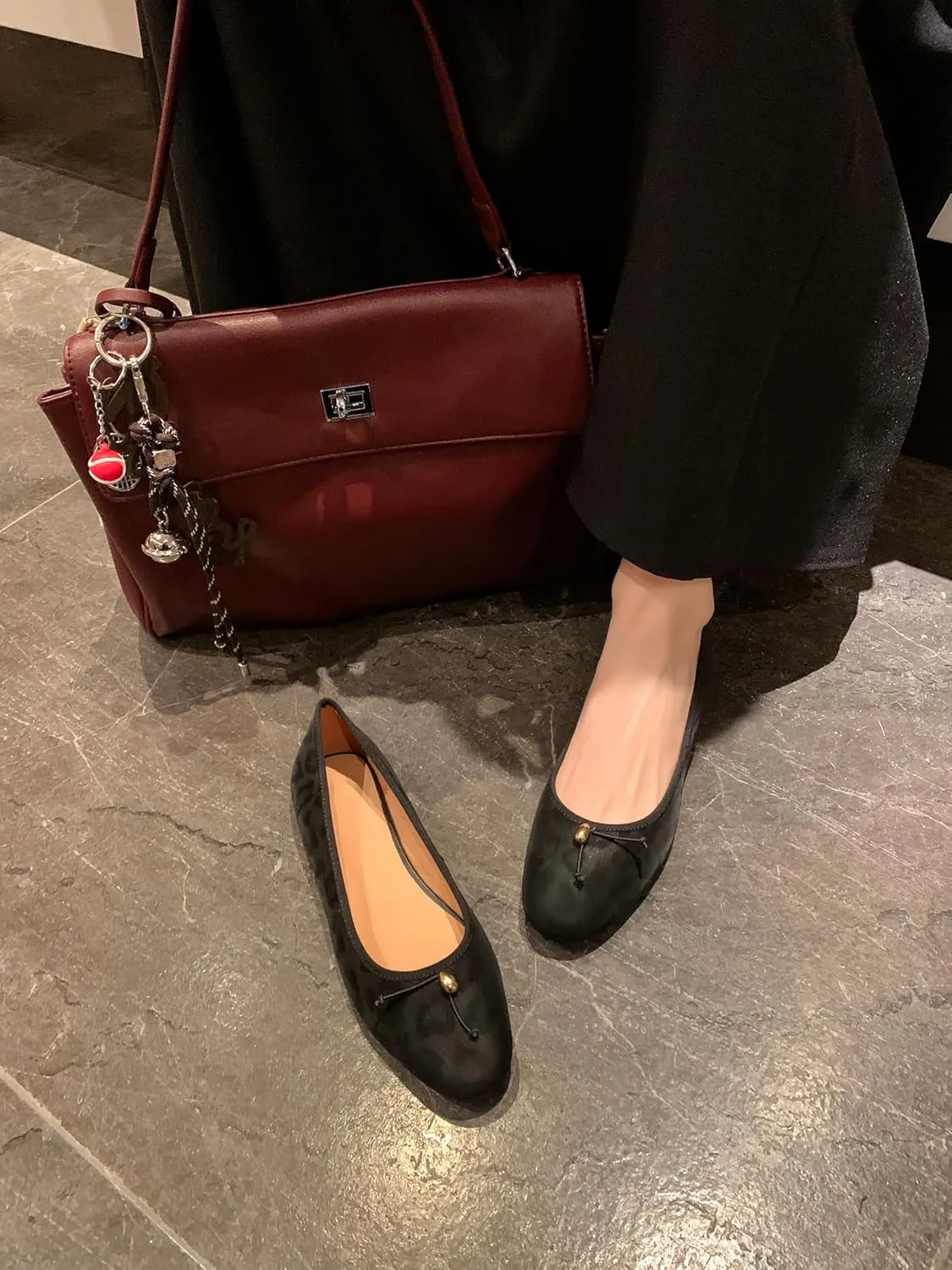 Women's Ballet Flats, Genuine Leather with Leopard Print, Slip-On Comfort Shoes with 1cm Low Heel, Soft Pigskin Lining and Stylish Metal Detail