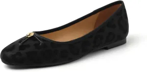 Women's Ballet Flats, Genuine Leather with Leopard Print, Slip-On Comfort Shoes with 1cm Low Heel, Soft Pigskin Lining and Stylish Metal Detail