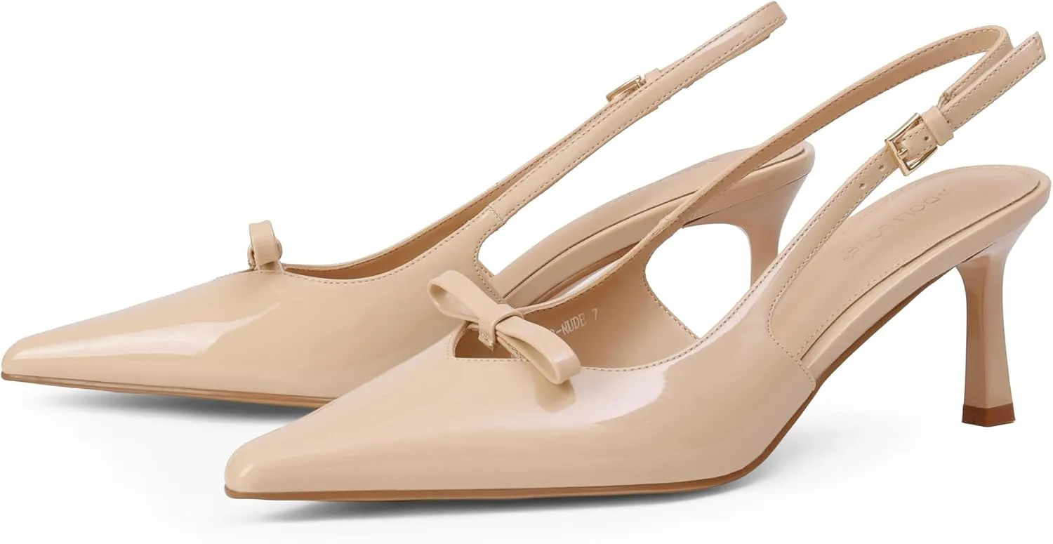 Women's Beige Kitten Heel Pumps, Size 12, One Size Fits Most, Faux Leather, Slingback, Pointed Toe, Casual, Classic, Spring/Summer, Women's Shoes