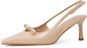 Women's Beige Kitten Heel Pumps, Size 12, One Size Fits Most, Faux Leather, Slingback, Pointed Toe, Casual, Classic, Spring/Summer, Women's Shoes