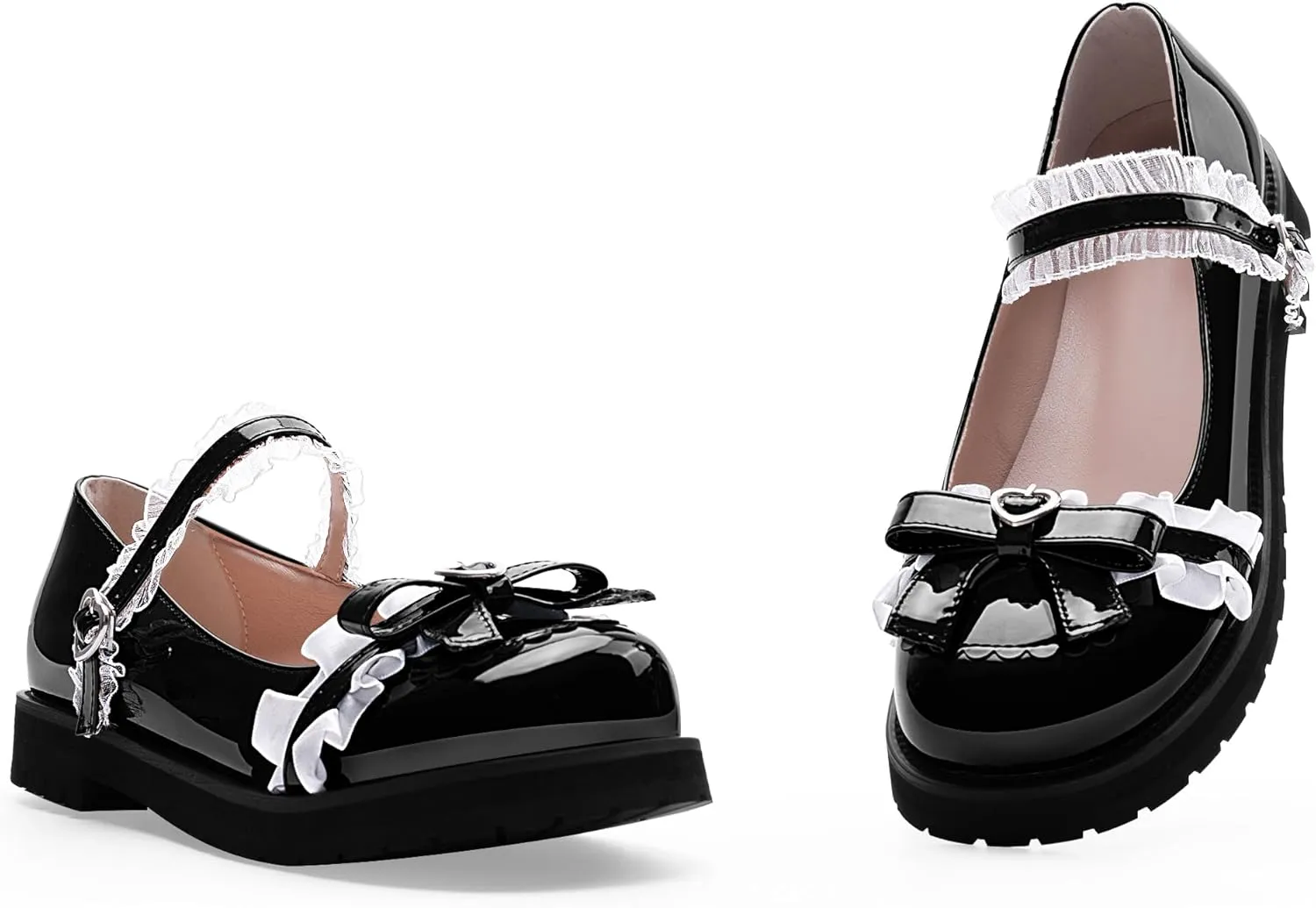 Women's Bow Mary Janes Flats Kawaii Lace Ankle Strap Platform Shoes