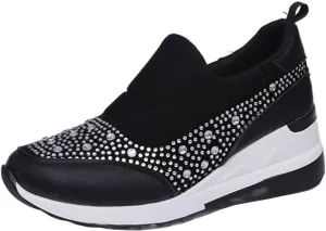 Women's Casual Shoes Fashion Rhinestones Platform Wedge Slip-on Sneakers Classic Comfort Low Top Walking Booties
