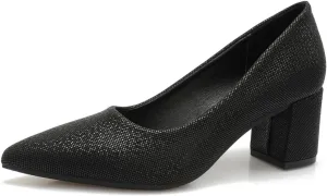 Women's Chunky Block Heel Glitter Pointed Toe Classic Work Dress Pumps Slip On Closed Toe Mid Heels for Women Office Wedding Party Daily Ladies Shoes 2.36 Inch