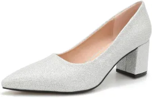 Women's Chunky Block Heel Glitter Pointed Toe Classic Work Dress Pumps Slip On Closed Toe Mid Heels for Women Office Wedding Party Daily Ladies Shoes 2.36 Inch