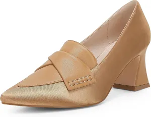 Women's Chunky Block Low Heels Pumps Stitching Retro Work Office Dress Shoes