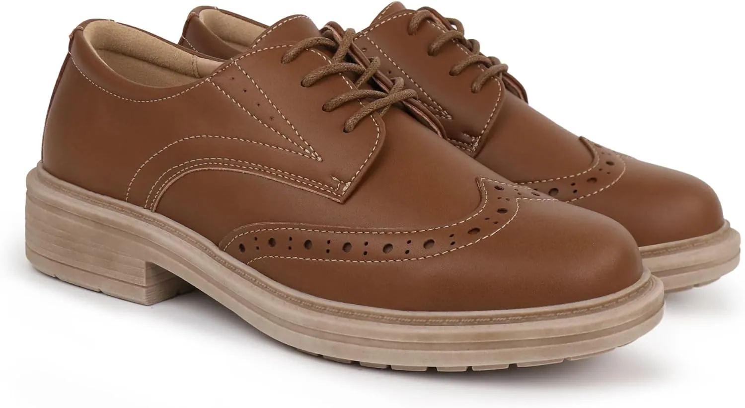 Women's Classic Oxford Flat Lace Up Business Formal Retro Wingtip Brogue Dress Shoes