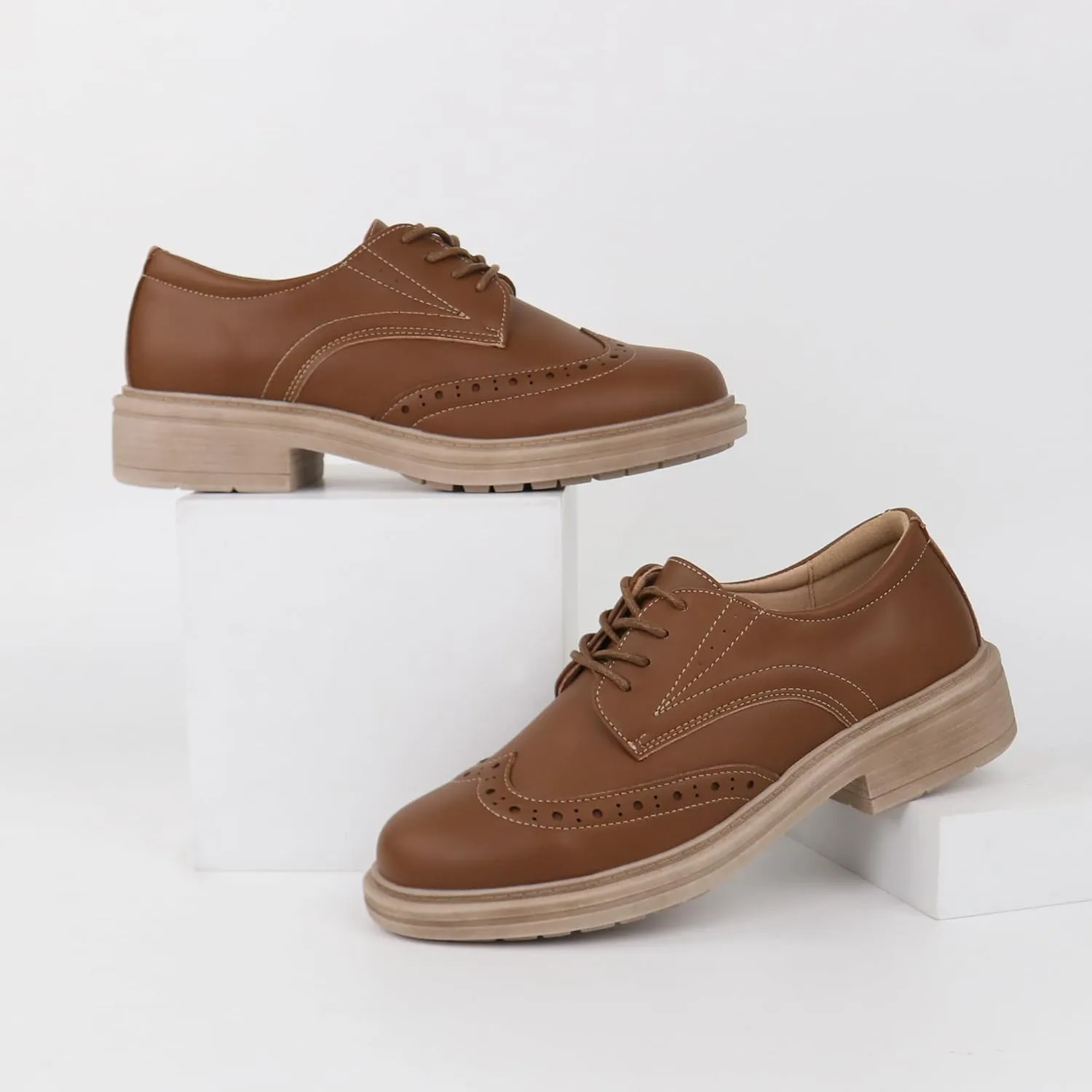 Women's Classic Oxford Flat Lace Up Business Formal Retro Wingtip Brogue Dress Shoes