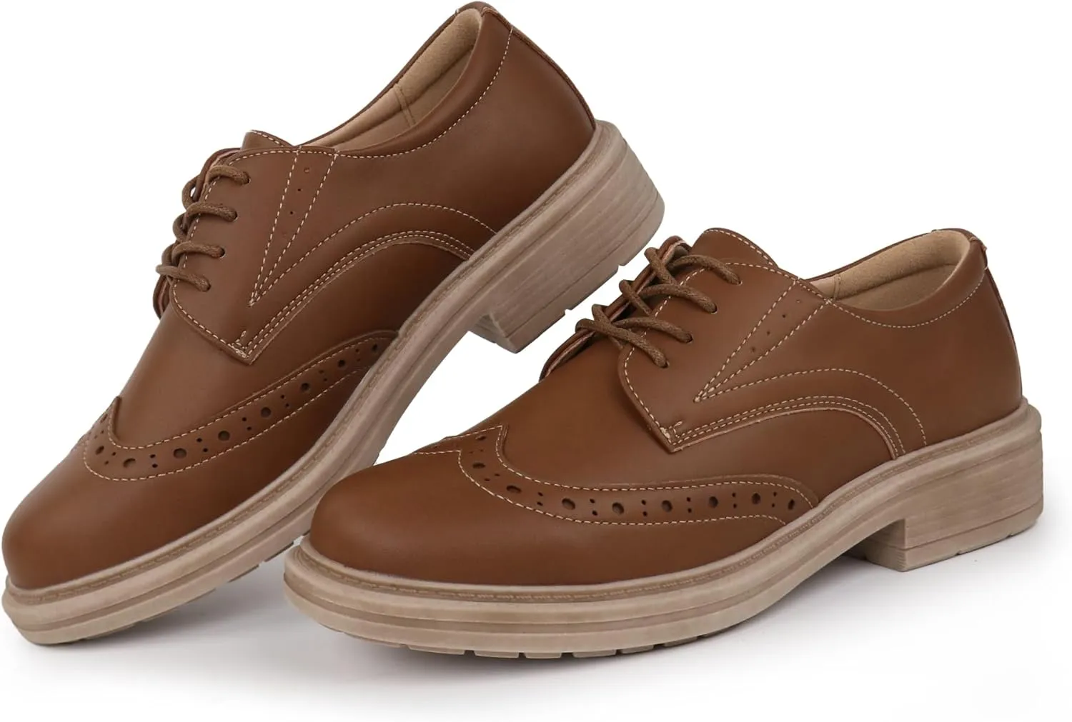 Women's Classic Oxford Flat Lace Up Business Formal Retro Wingtip Brogue Dress Shoes