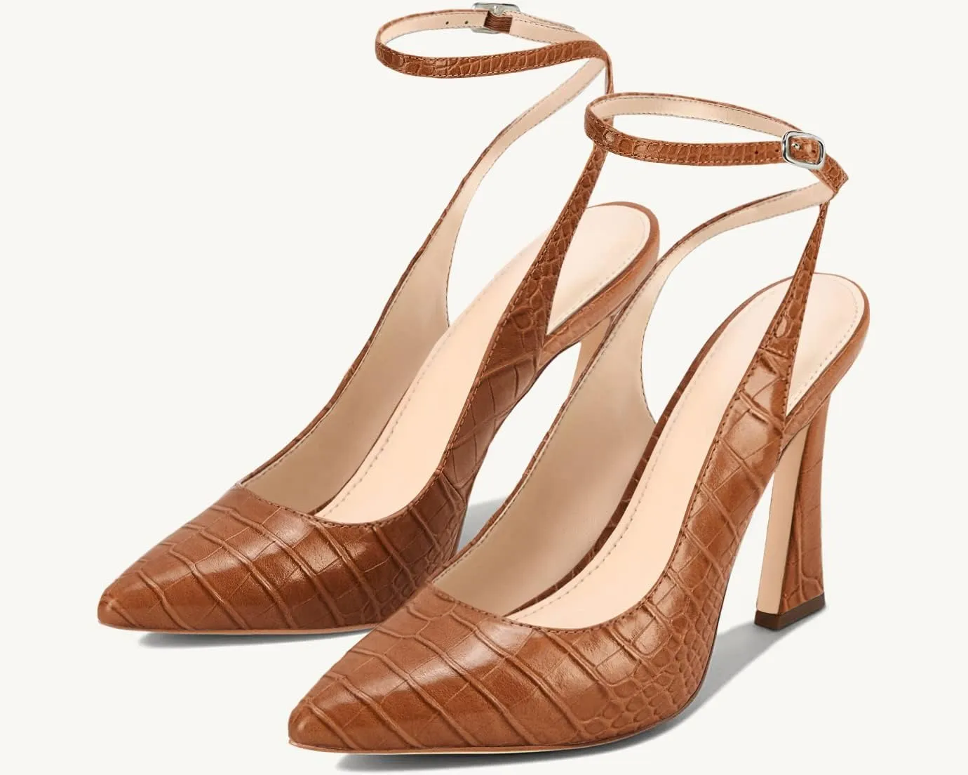 Womens Closed Toe Ankle Strap Heels Pointed Toe Pumps Shoes Slingback High Heel Wedding Dress Shoes