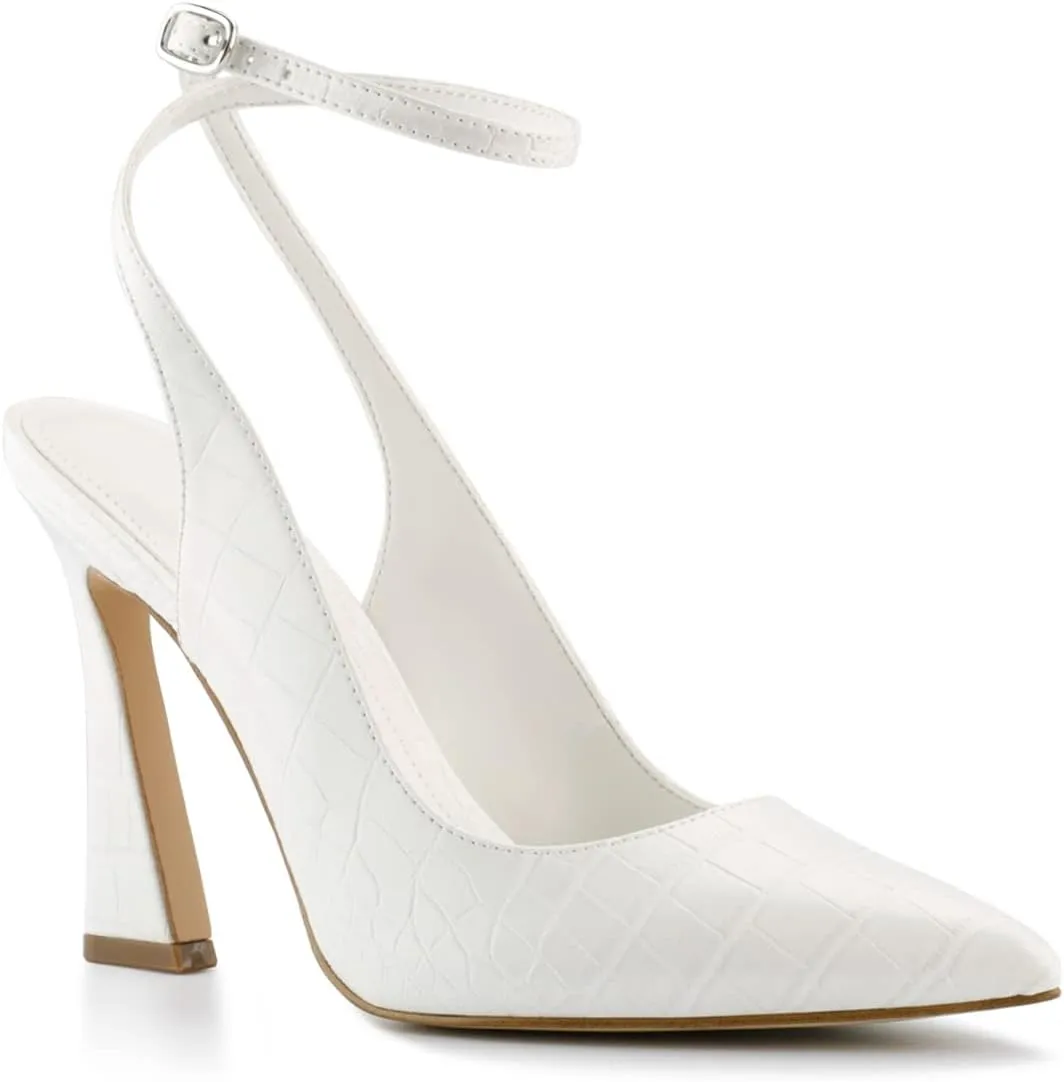 Womens Closed Toe Ankle Strap Heels Pointed Toe Pumps Shoes Slingback High Heel Wedding Dress Shoes