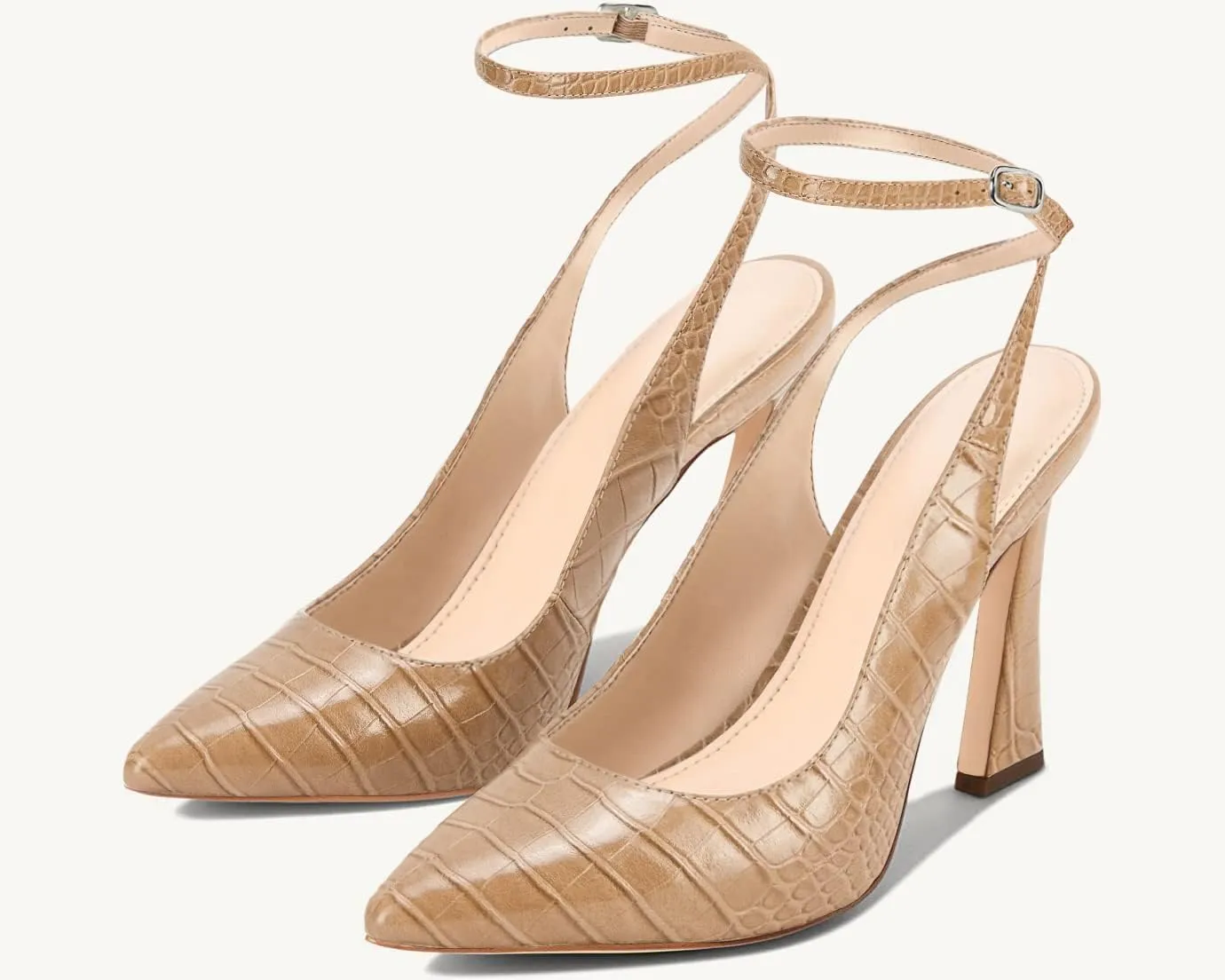 Womens Closed Toe Ankle Strap Heels Pointed Toe Pumps Shoes Slingback High Heel Wedding Dress Shoes