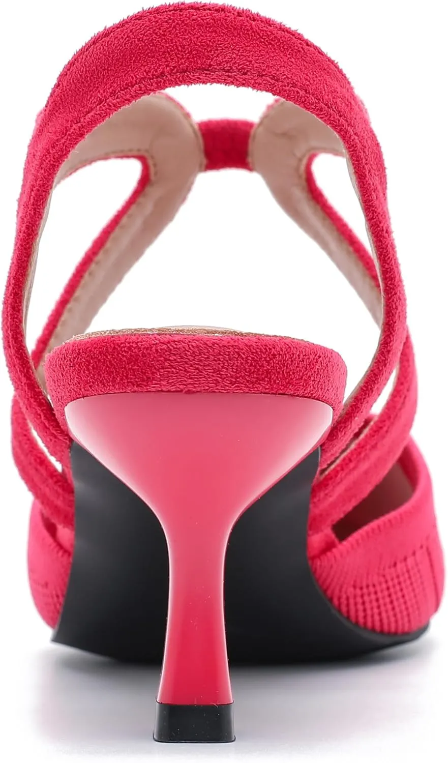Women's Closed Toe Low Kitten Heel Knit Pumps Elastic Ankle Strap Pointed Toe Slingback Comfortable Dress Wedding Party Shoes