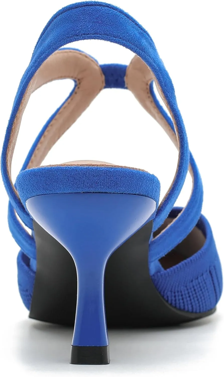Women's Closed Toe Low Kitten Heel Knit Pumps Elastic Ankle Strap Pointed Toe Slingback Comfortable Dress Wedding Party Shoes