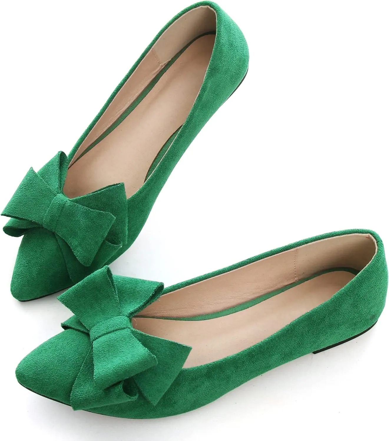 Women's Comfort Slip On Ballets, Faux Suede with Velvet Round Metal Buckle Casual Ballerina Loafers Elegant