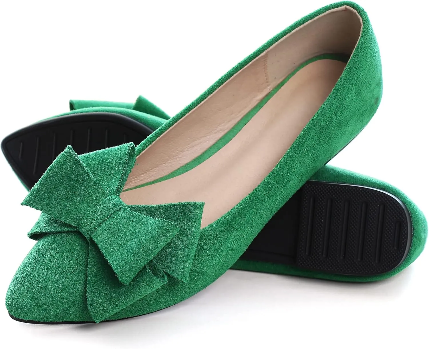 Women's Comfort Slip On Ballets, Faux Suede with Velvet Round Metal Buckle Casual Ballerina Loafers Elegant
