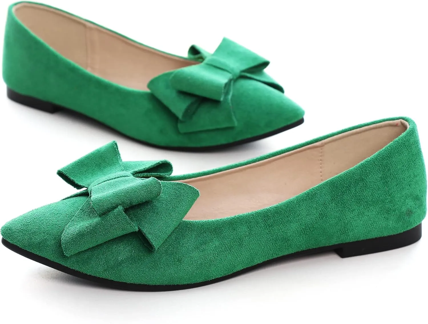 Women's Comfort Slip On Ballets, Faux Suede with Velvet Round Metal Buckle Casual Ballerina Loafers Elegant