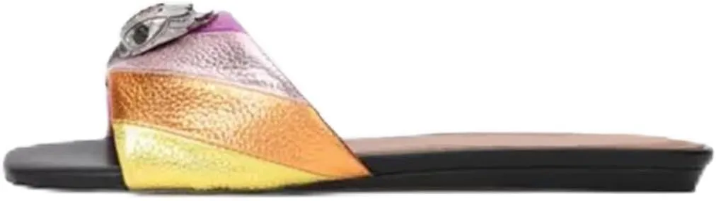 Womens Faux Leather Strap Slide Sandals Slip On Open Toe Beach Comfort Sandals Summer Shoes
