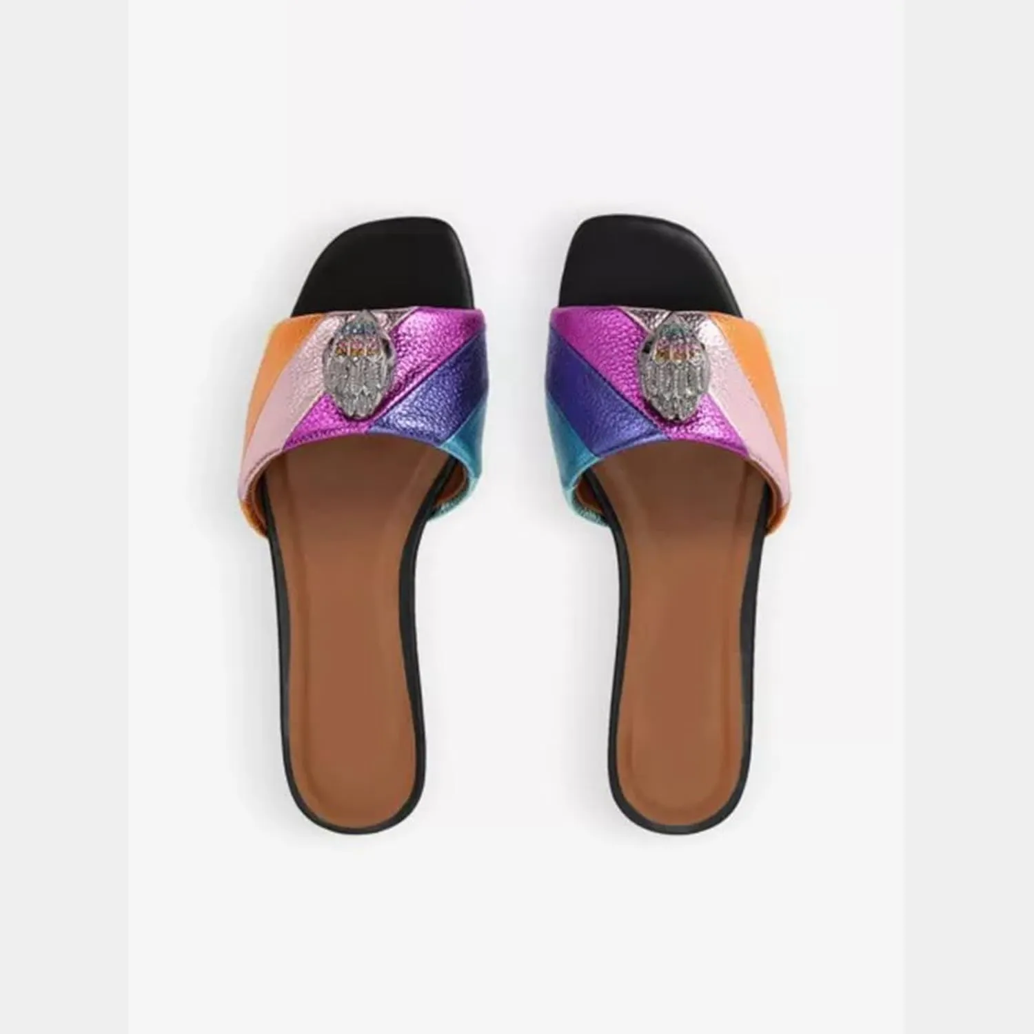 Womens Faux Leather Strap Slide Sandals Slip On Open Toe Beach Comfort Sandals Summer Shoes