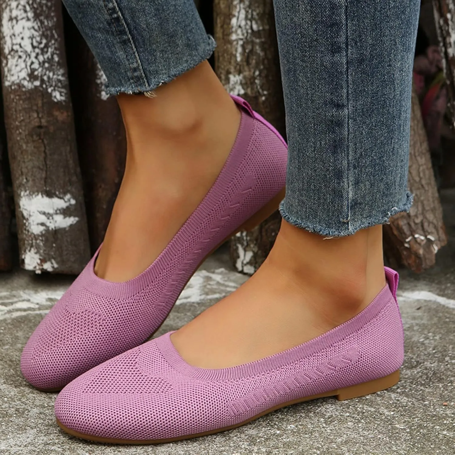 Womens Flat Shoes Knit Ballet Shoes Round Toe Slip on Loafer Casual Business Shoe Comfort Soft Office Flats