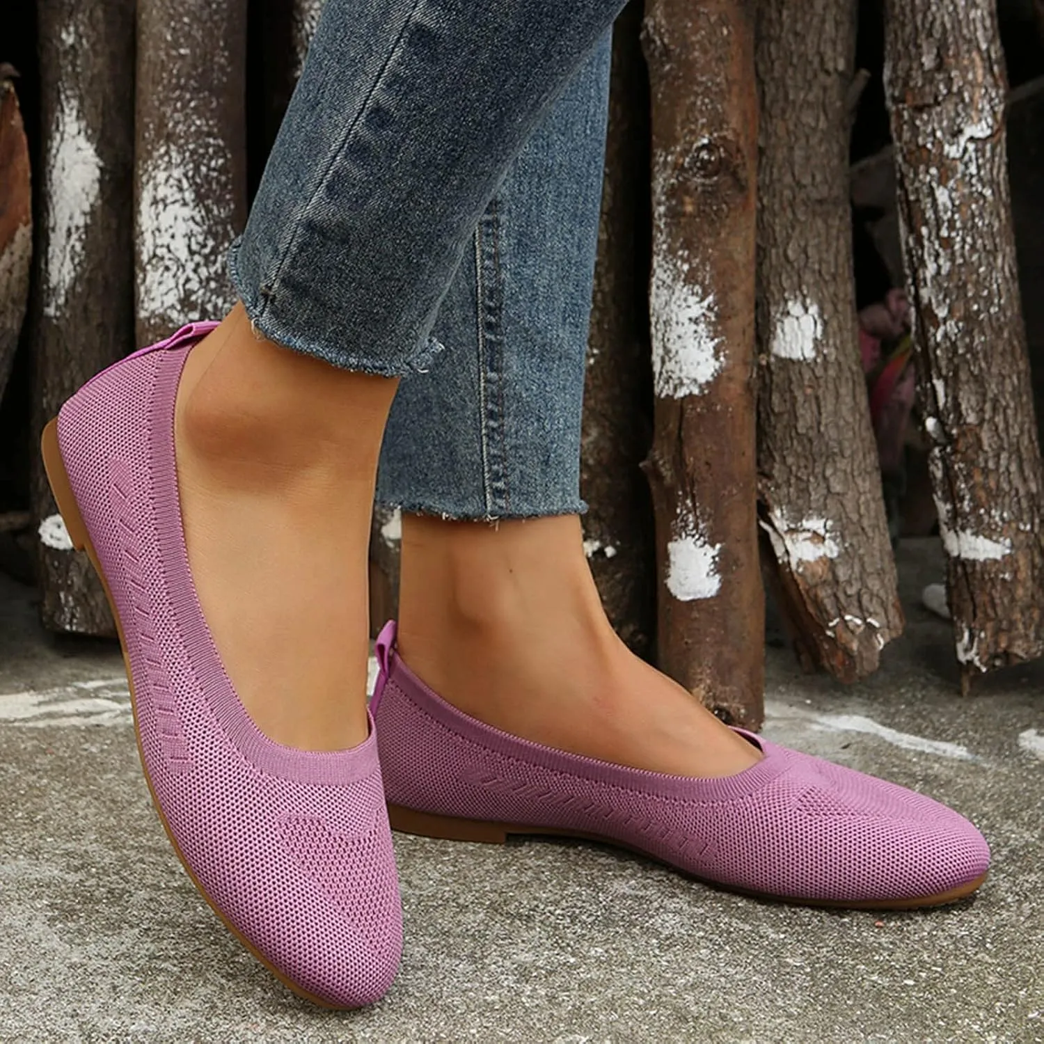 Womens Flat Shoes Knit Ballet Shoes Round Toe Slip on Loafer Casual Business Shoe Comfort Soft Office Flats