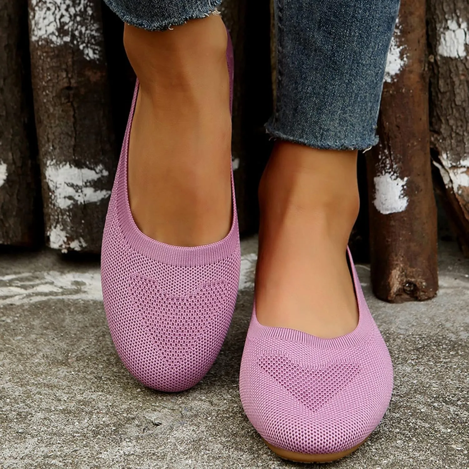 Womens Flat Shoes Knit Ballet Shoes Round Toe Slip on Loafer Casual Business Shoe Comfort Soft Office Flats