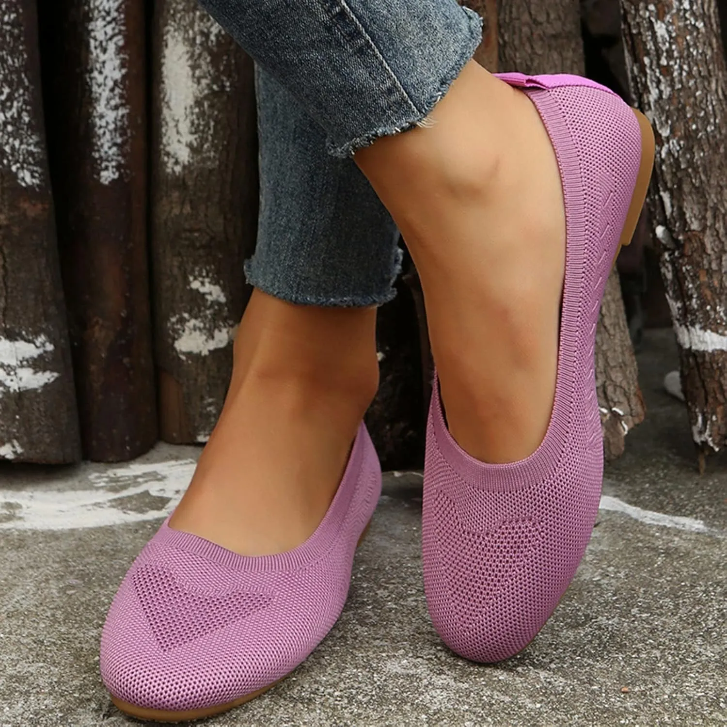 Womens Flat Shoes Knit Ballet Shoes Round Toe Slip on Loafer Casual Business Shoe Comfort Soft Office Flats