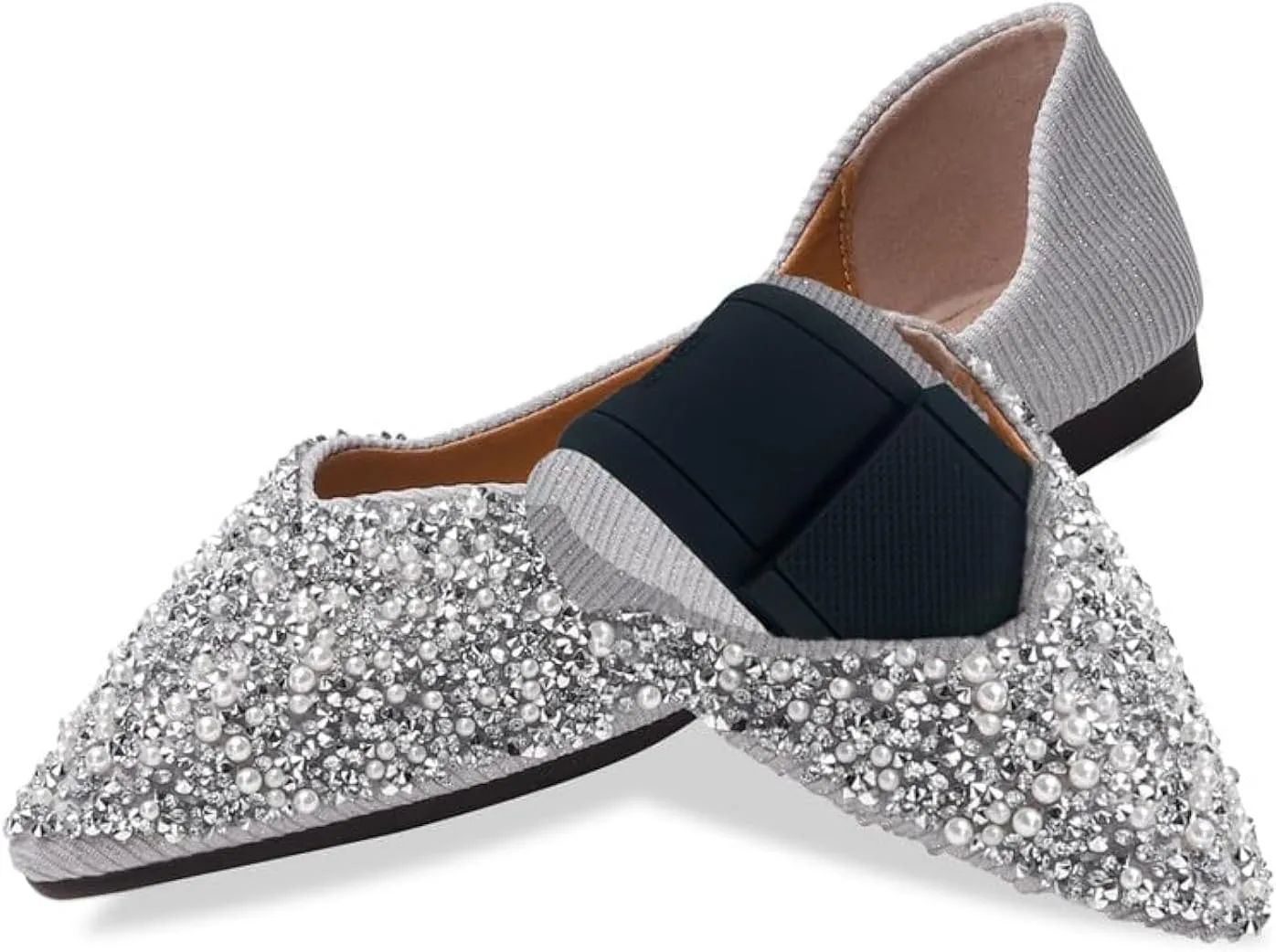 Women's Flats Comfortable Pointed Rhinestone Ballet Flats for Women Sparkle Elegant Dress Flats
