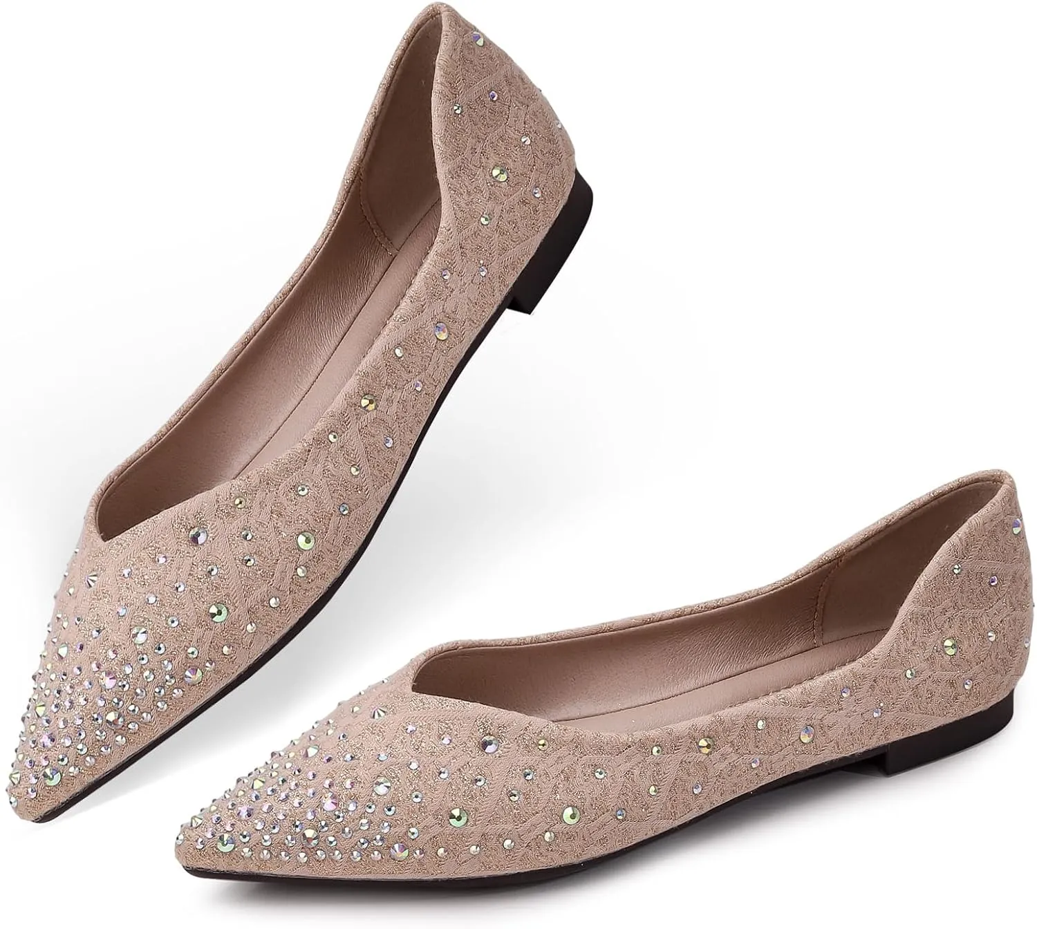 Women's Flats Comfortable Pointed Rhinestone Ballet Flats for Women Sparkle Elegant Dress Flats