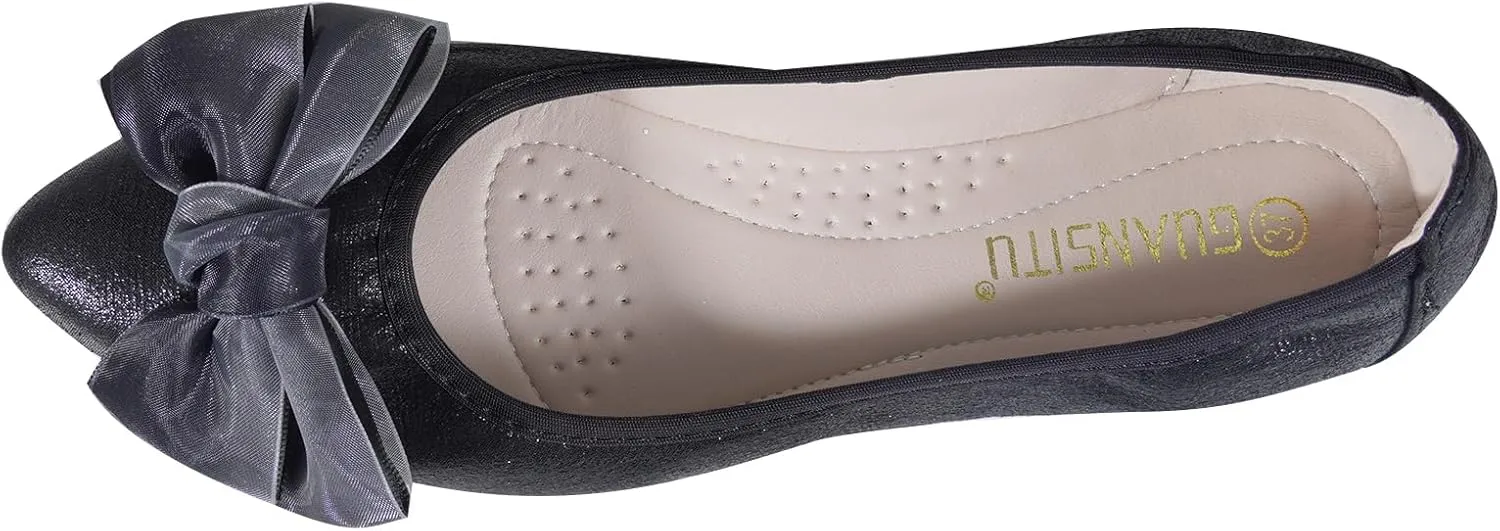Women's Flats, Foldable Ballet Flats for Women, Fashion Bow Tie Pionted Toe Comfort Lightweight Slip-On Dress Shoes