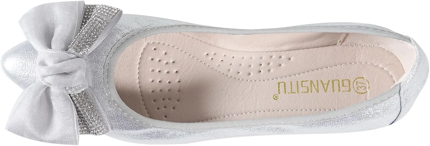 Women's Flats, Foldable Ballet Flats for Women, Fashion Bow Tie Pionted Toe Comfort Lightweight Slip-On Dress Shoes