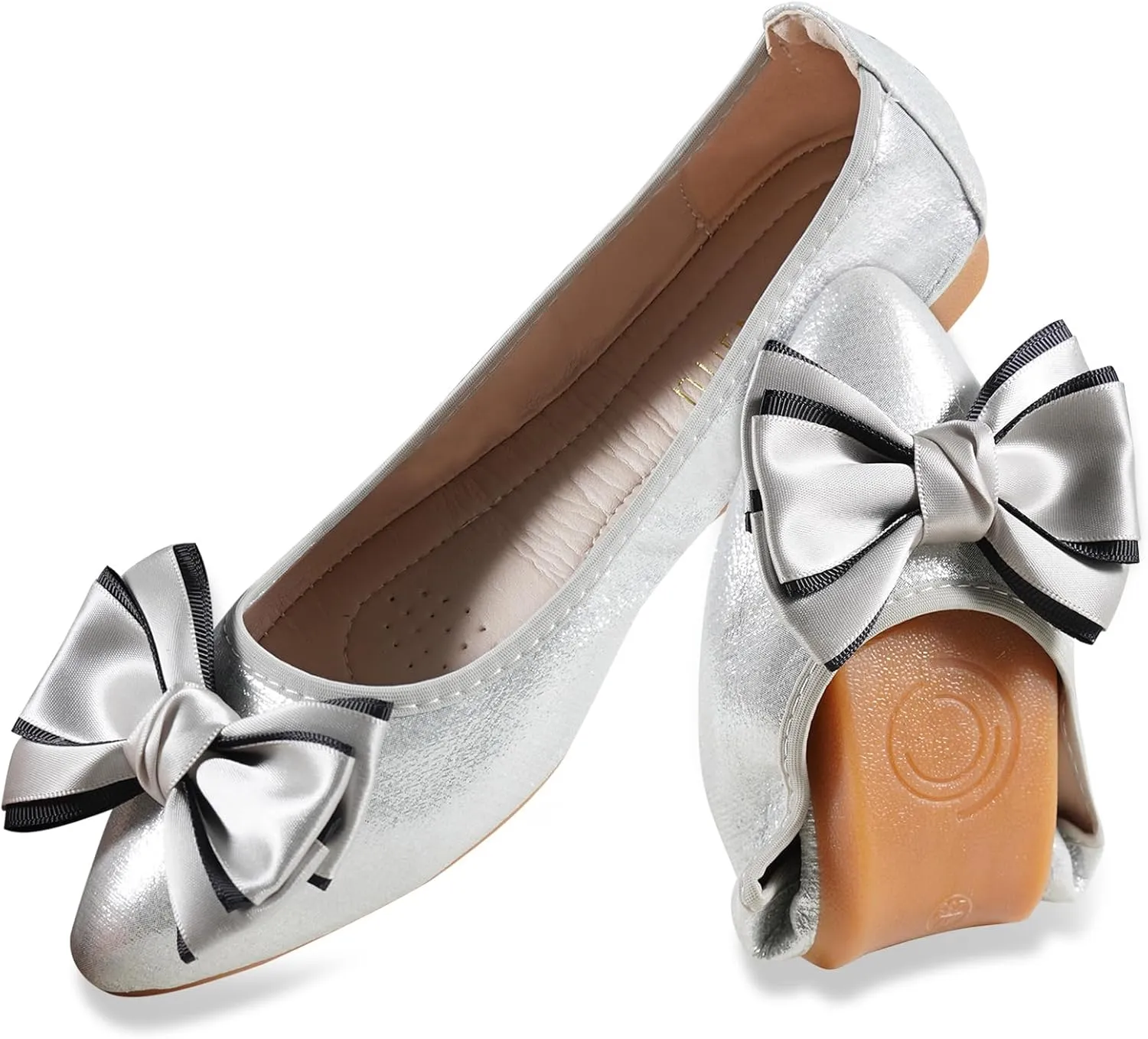 Women's Flats, Foldable Ballet Flats for Women, Fashion Bow Tie Pionted Toe Comfort Lightweight Slip-On Dress Shoes