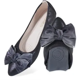 Women's Flats, Foldable Ballet Flats for Women, Fashion Bow Tie Pionted Toe Comfort Lightweight Slip-On Dress Shoes