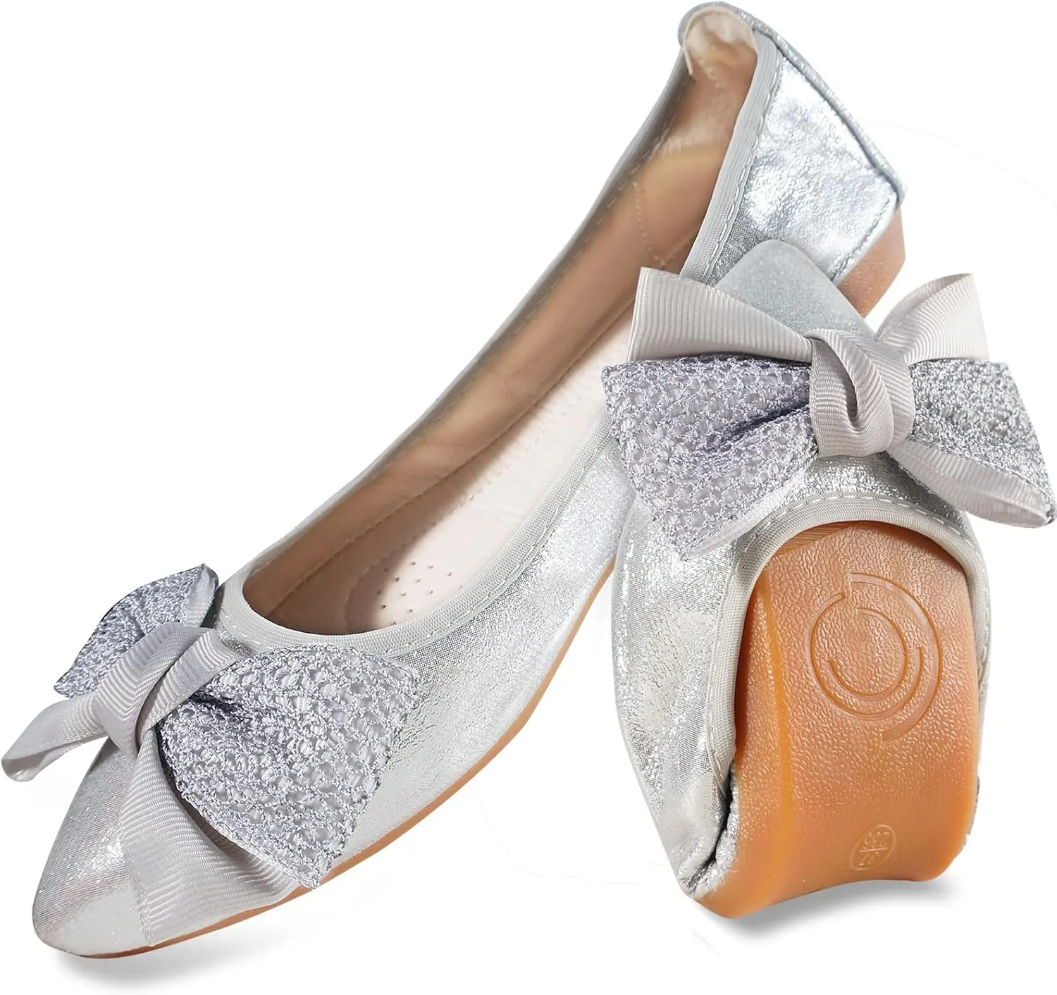 Women's Flats, Foldable Ballet Flats for Women, Fashion Bow Tie Pionted Toe Comfort Lightweight Slip-On Dress Shoes