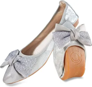 Women's Flats, Foldable Ballet Flats for Women, Fashion Bow Tie Pionted Toe Comfort Lightweight Slip-On Dress Shoes