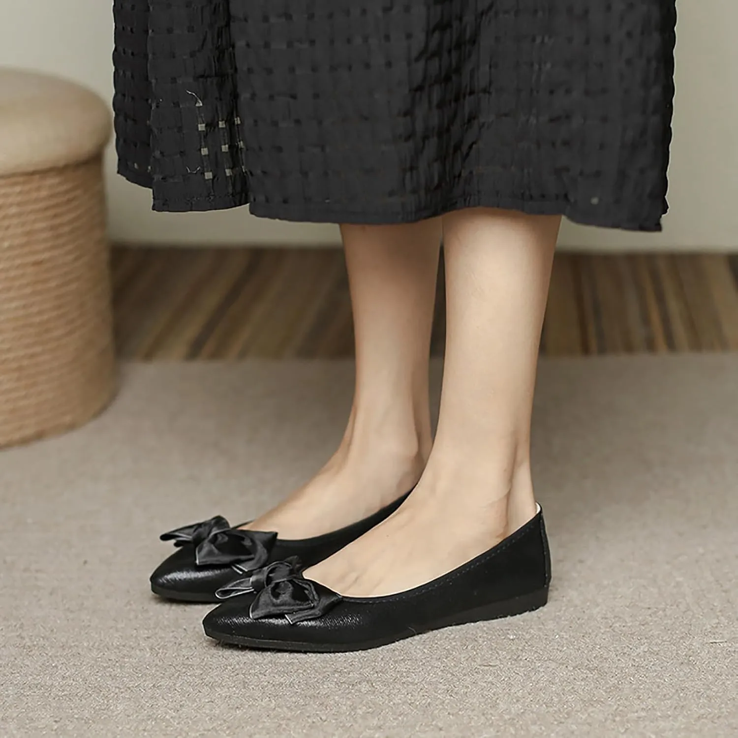 Women's Flats, Foldable Ballet Flats for Women, Fashion Bow Tie Pionted Toe Comfort Lightweight Slip-On Dress Shoes