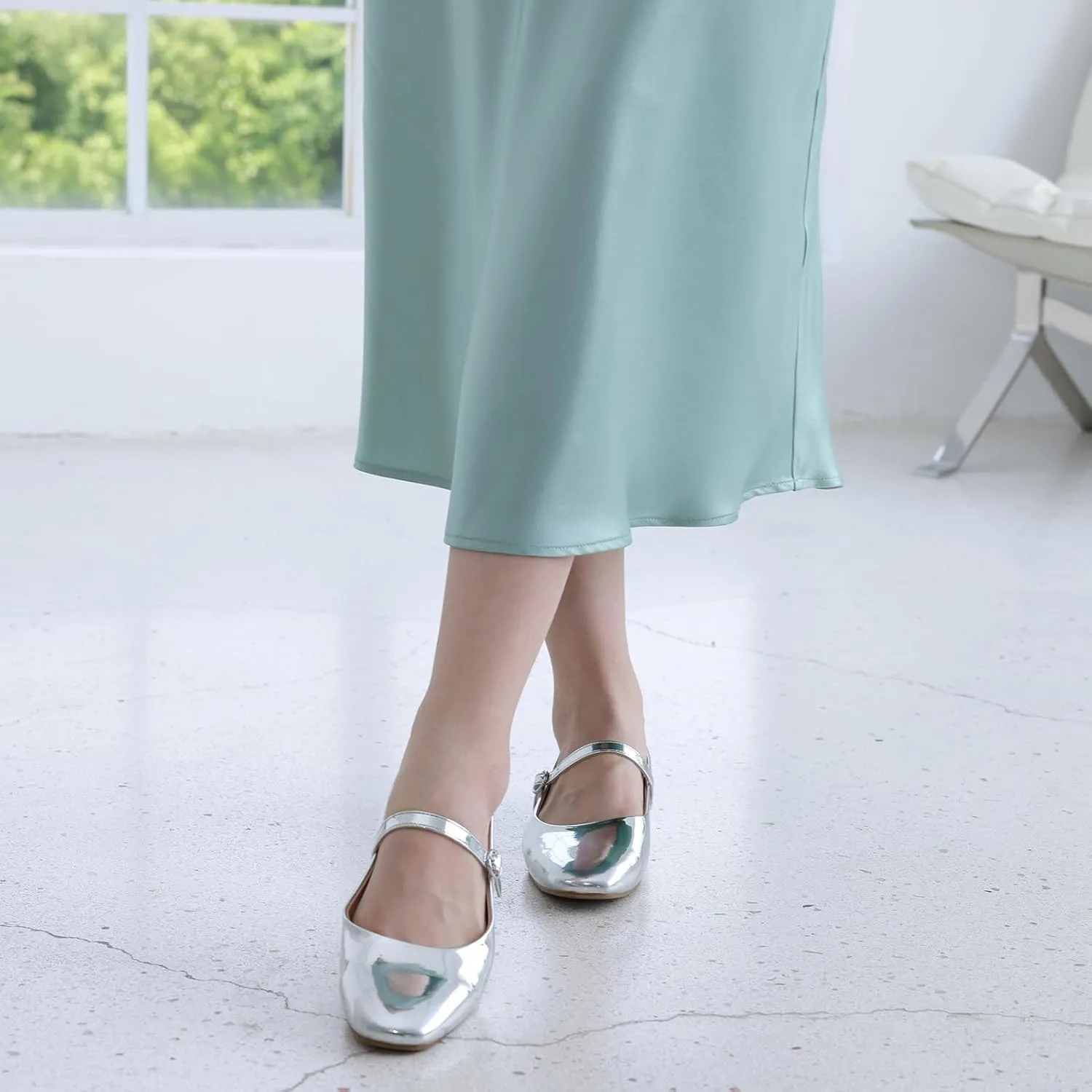 Women's Flats Mary Jane Ballet Flats for Women Classic Square Toe Women Shoes Dressy Comfort Ankle Strap Flats for Women