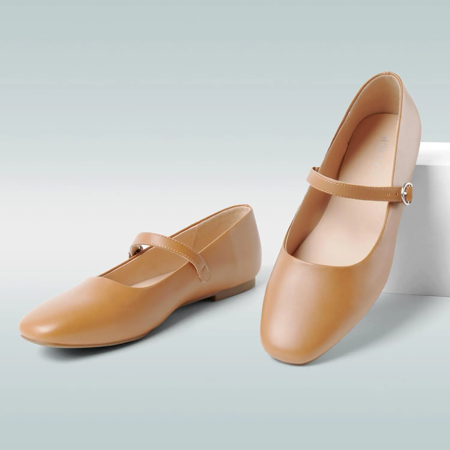 Women's Flats Mary Jane Ballet Flats for Women Classic Square Toe Women Shoes Dressy Comfort Ankle Strap Flats for Women